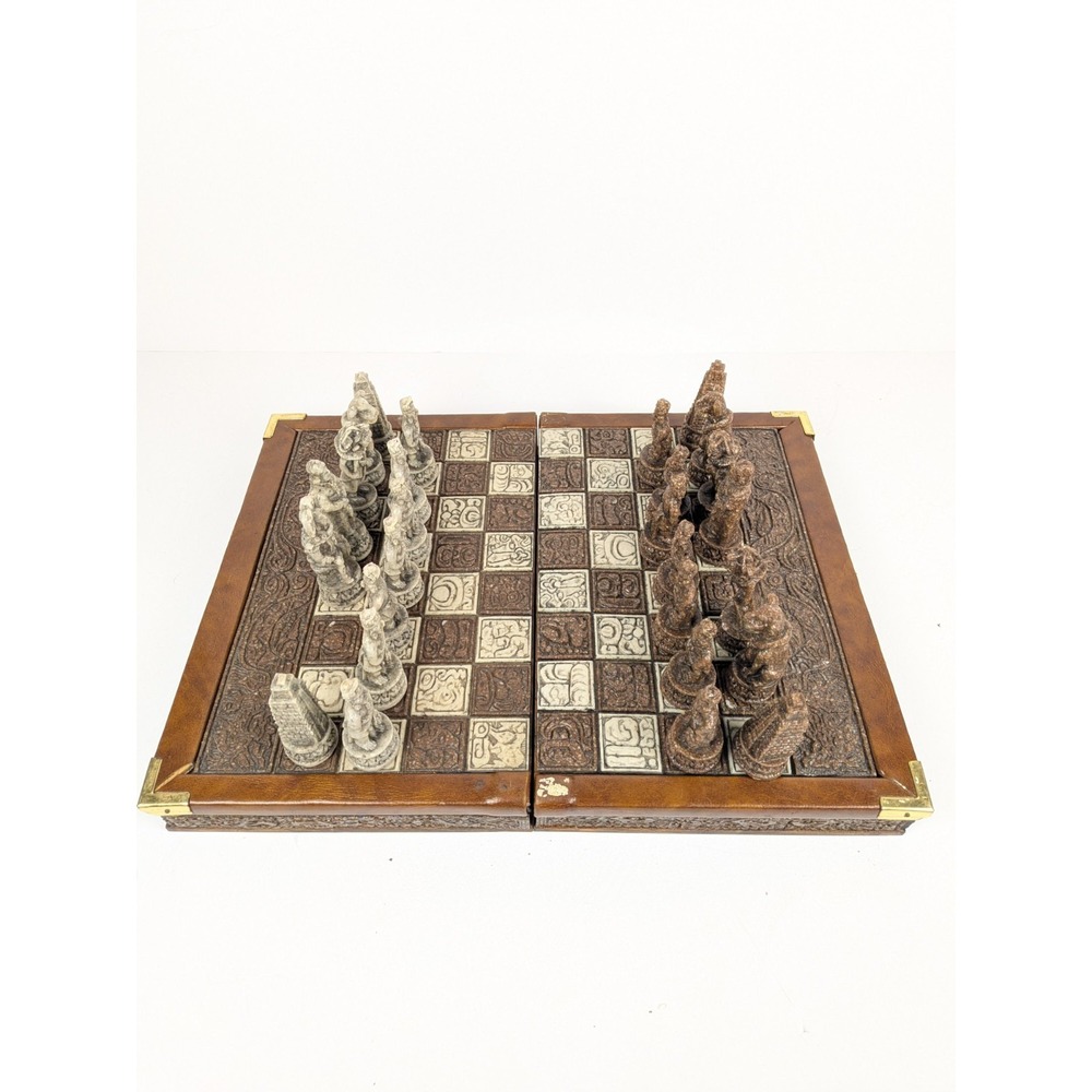 Vintage Aztec Vs Mayan Stone Resin Chess Set - For Parts